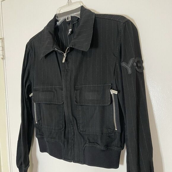 Vintage Yohji Yamamoto Y-3 y2k black striped cropped zip up jacket size medium - Picture 4 of 7